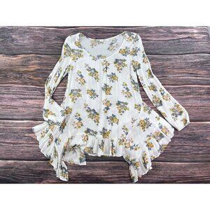 Entro Sz S Womens Floral Print Tunic Top Peasant Blouse Ruffle Asymmetrical Hem
